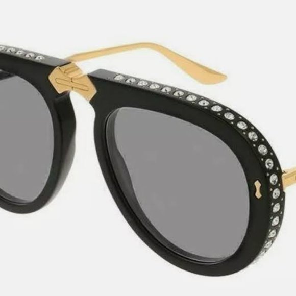 GUCCI, Black New Crystal Trim Folding Aviators Sunglasses